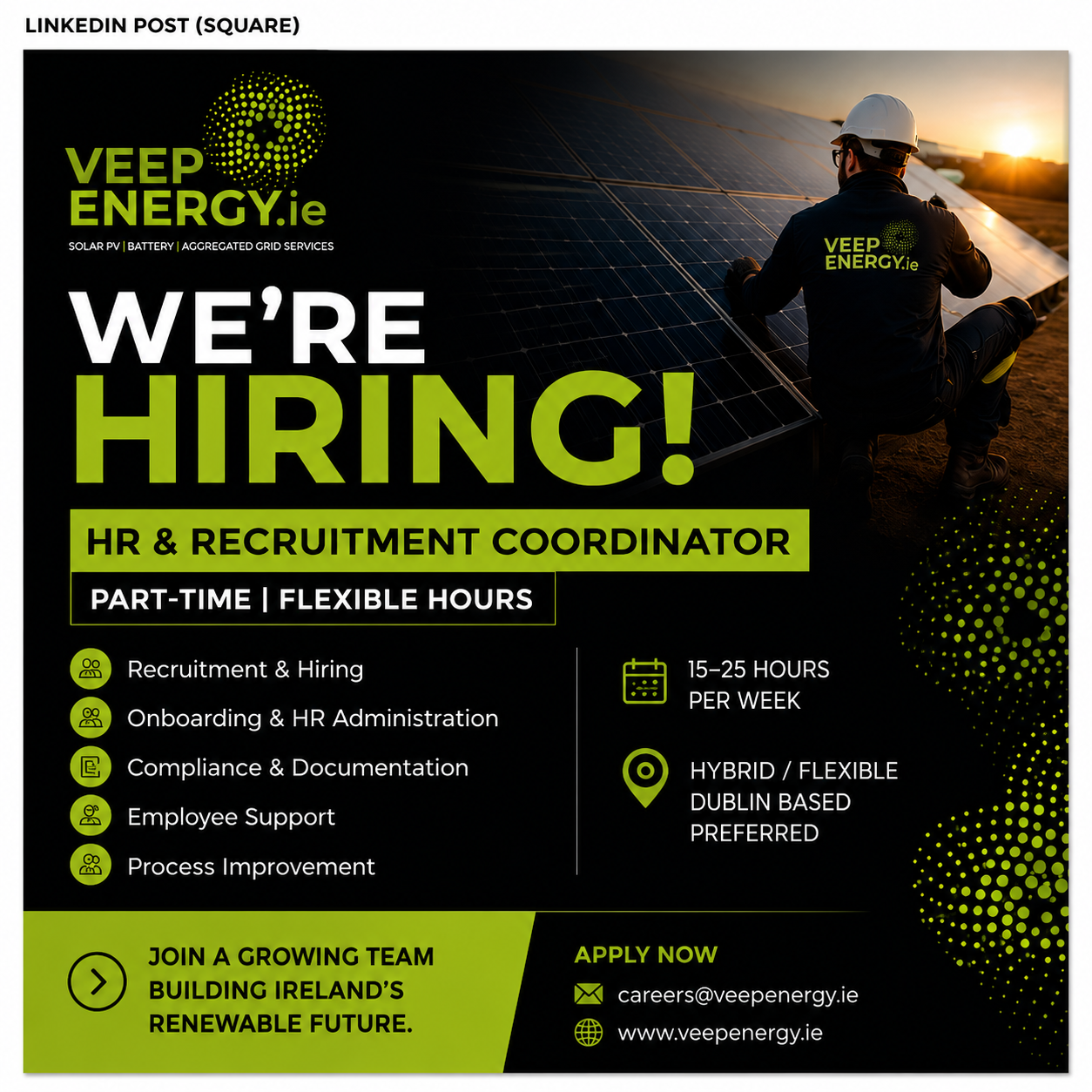 Exciting Opportunity: Part-Time HR & Recruitment Coordinator – Renewable Sector (15-28hrs)